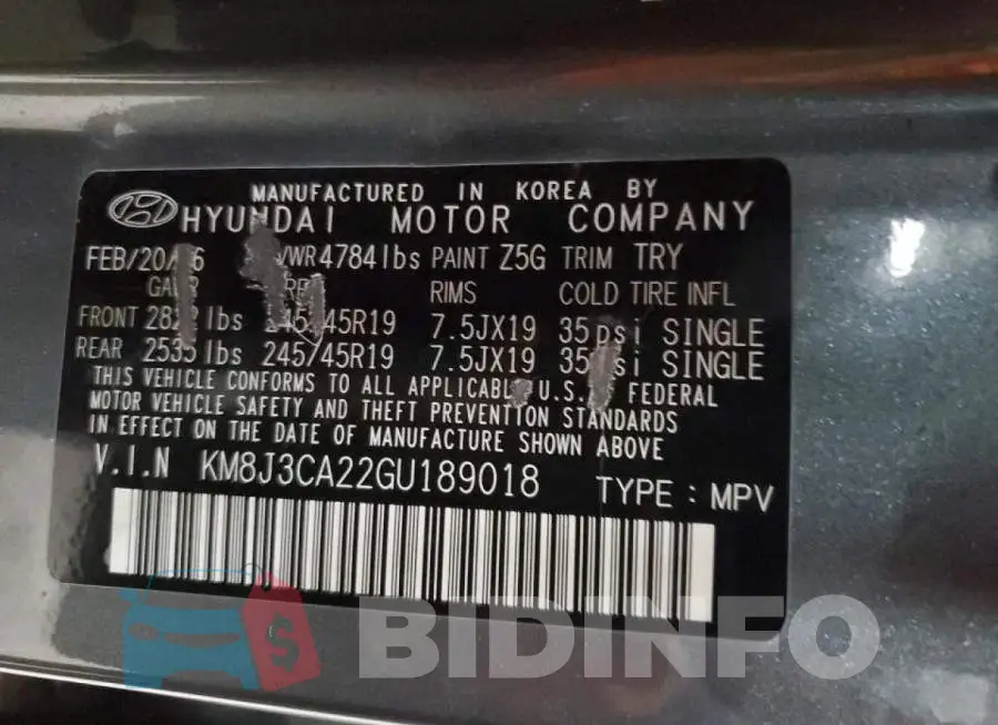KM8J3CA22GU189018 Photo# 12
