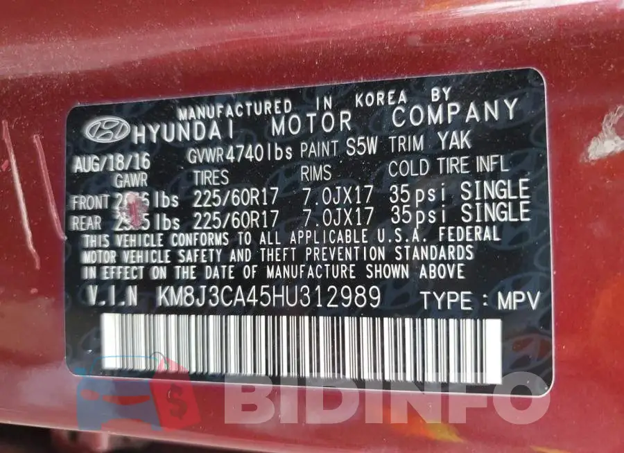 KM8J3CA45HU312989 Photo# 13