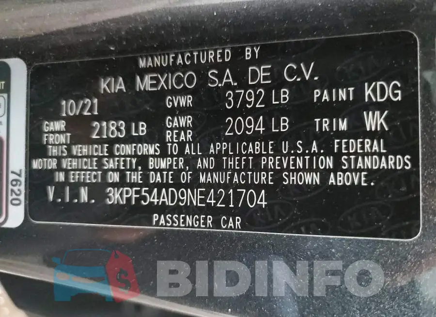 3KPF54AD9NE421704 Photo# 13