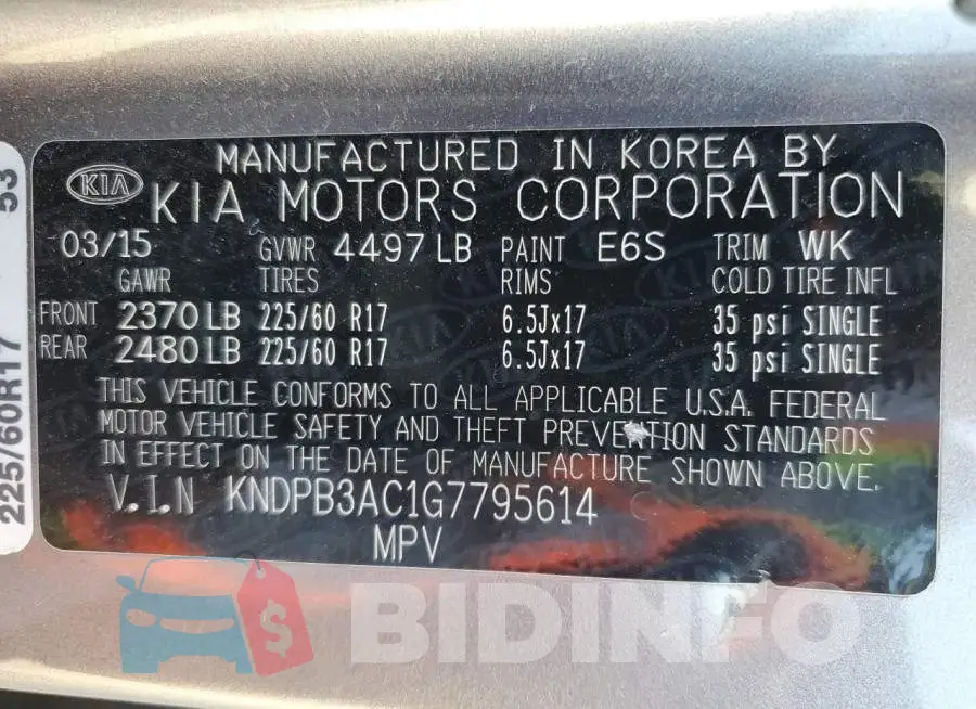 KNDPB3AC1G7795614 Photo# 13