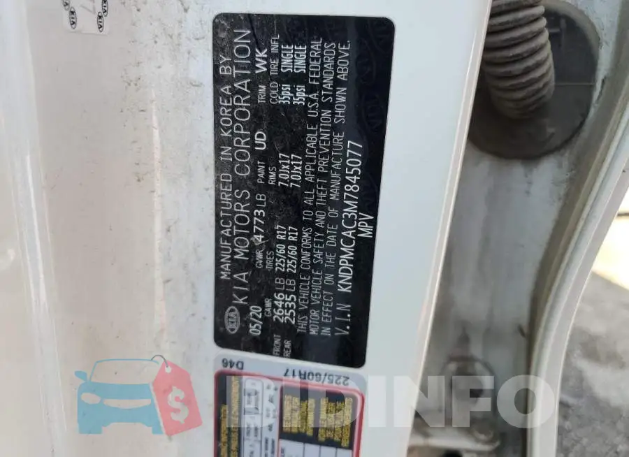 KNDPMCAC3M7845077 Photo# 13
