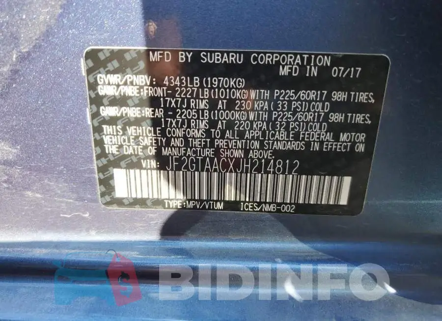 JF2GTAACXJH214812 Photo# 12