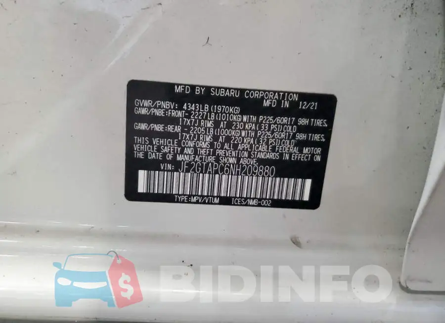 JF2GTAPC6NH209880 Photo# 12
