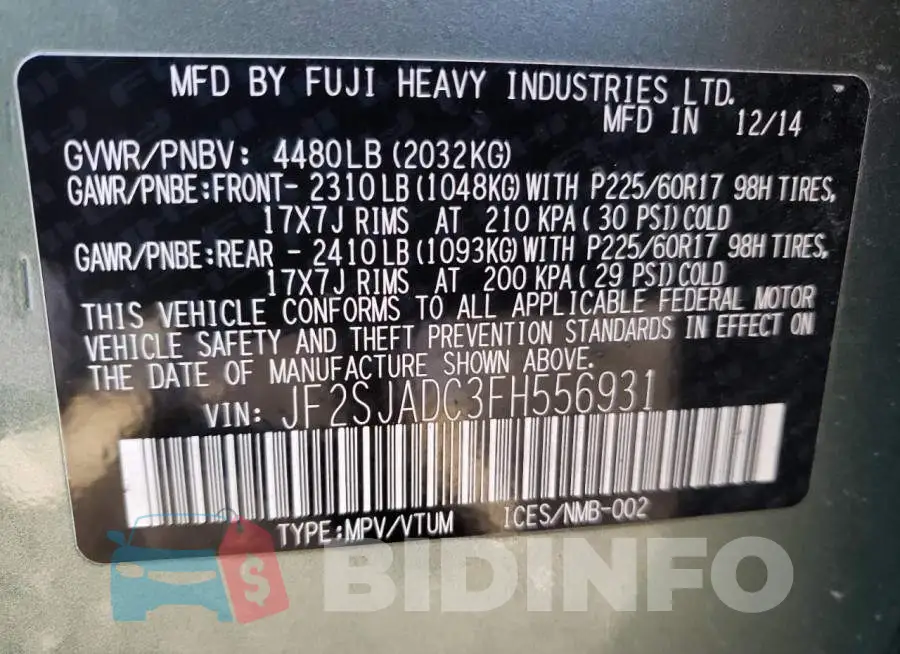 JF2SJADC3FH556931 Photo# 12
