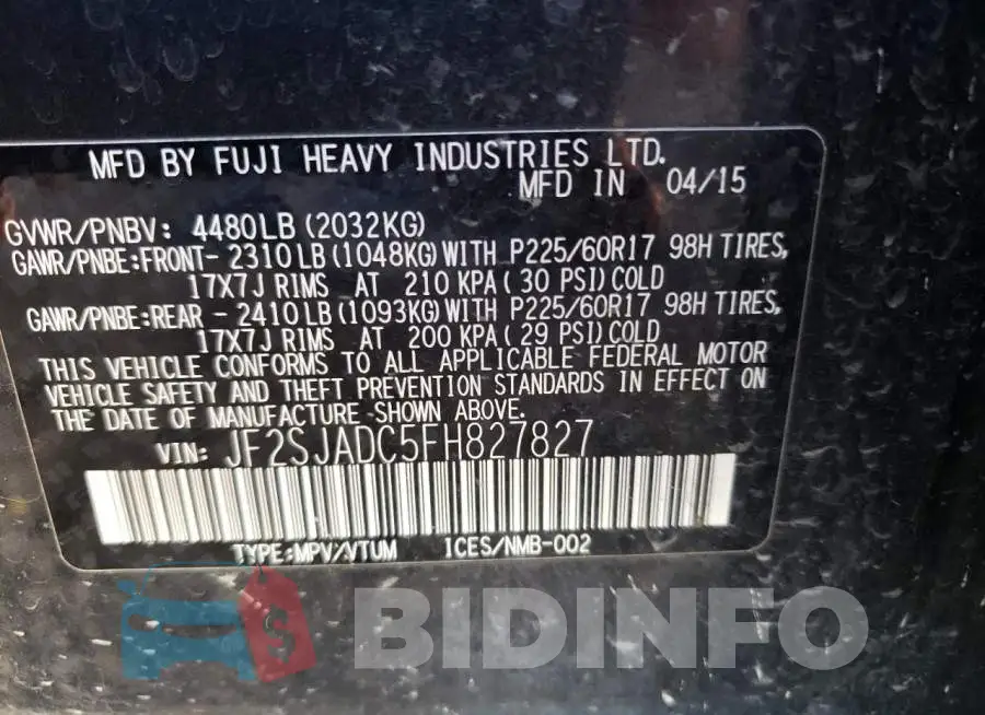 JF2SJADC5FH827827 Photo# 13