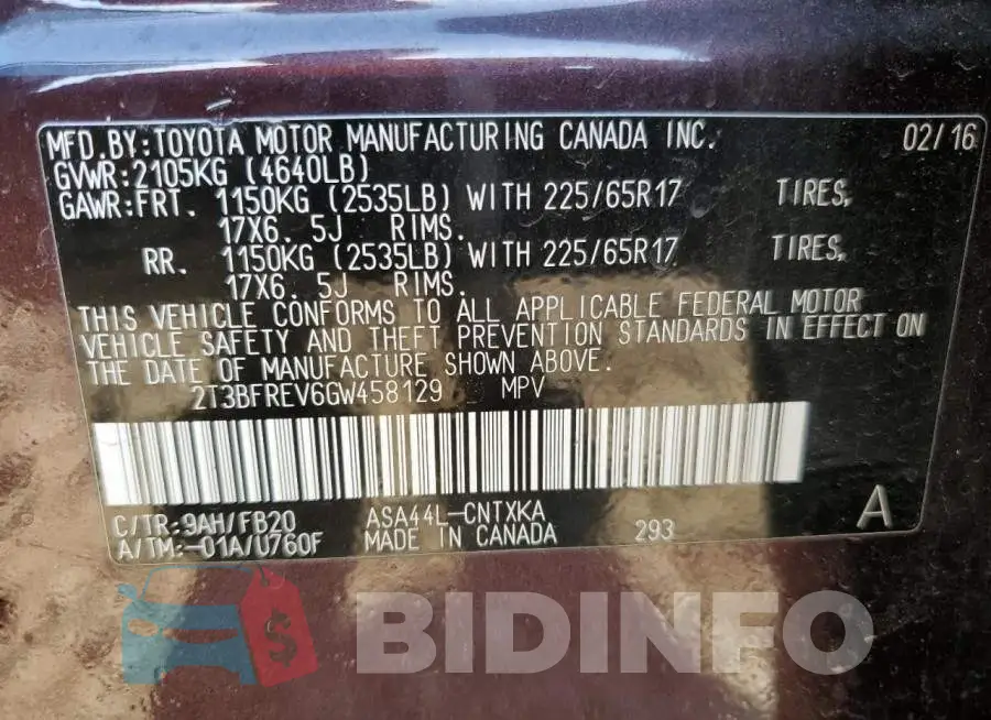 2T3BFREV6GW458129 Photo# 12