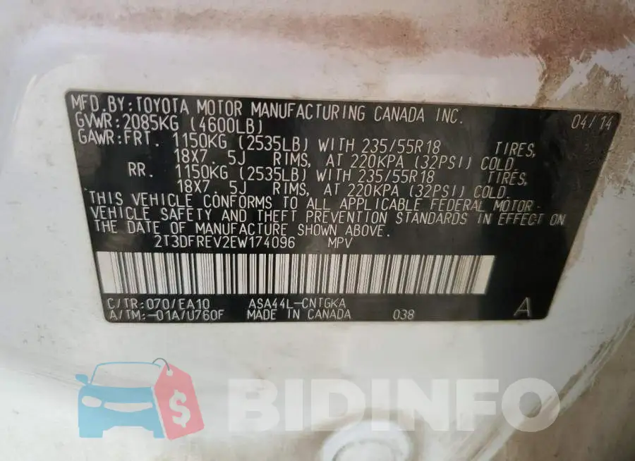 2T3DFREV2EW174096 Photo# 13