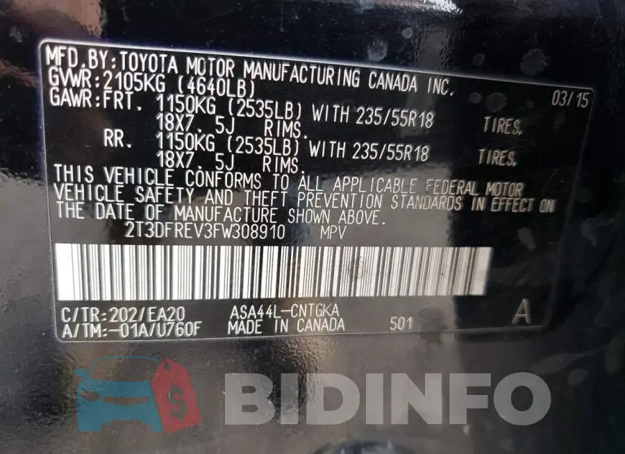 2T3DFREV3FW308910 Photo# 12