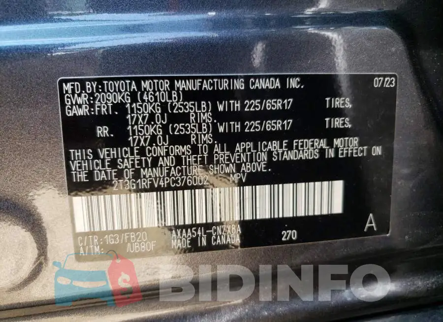 2T3G1RFV4PC376002 Photo# 13