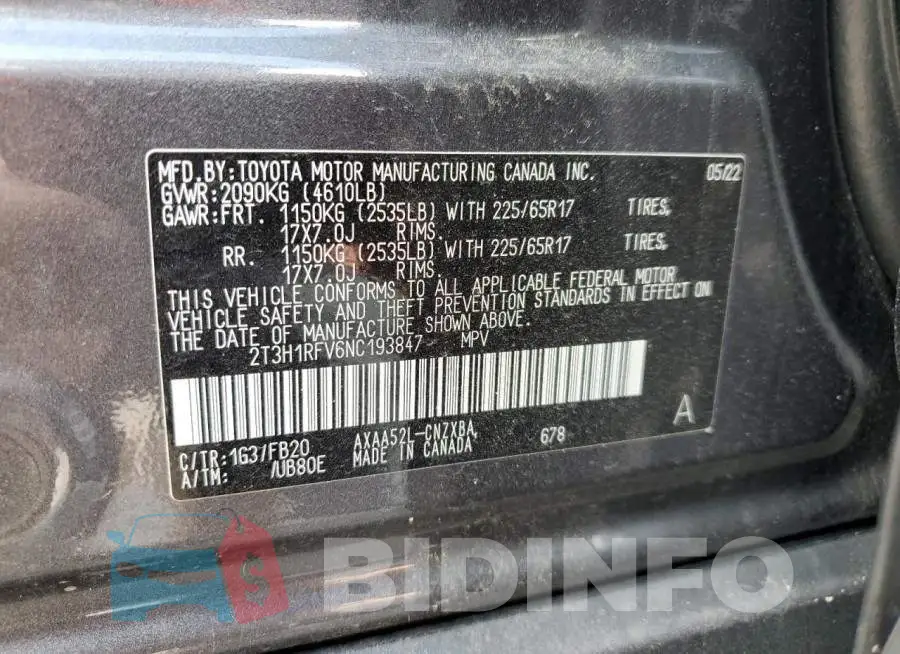 2T3H1RFV6NC193847 Photo# 12