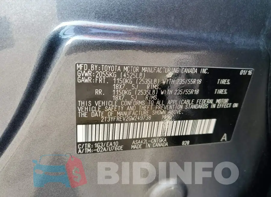 2T3YFREV2GW249738 Photo# 13