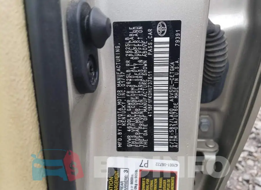 4T1BF1FK0HU737611 Photo# 12