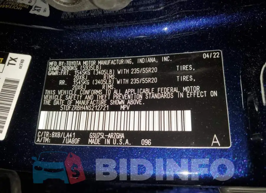 5TDFZRBH4NS212721 Photo# 13