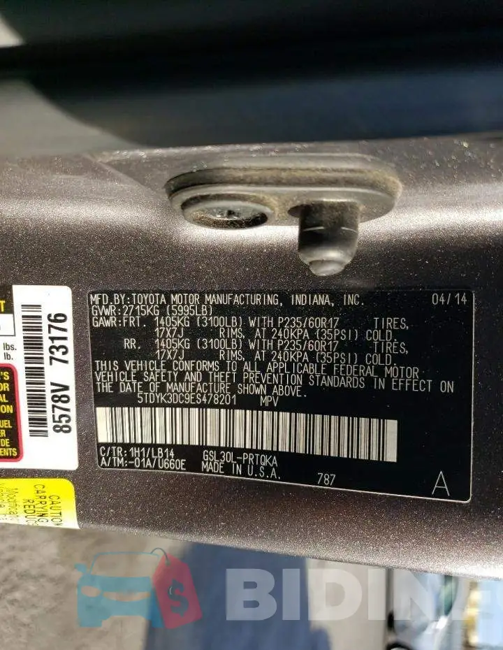 5TDYK3DC9ES478201 Photo# 13