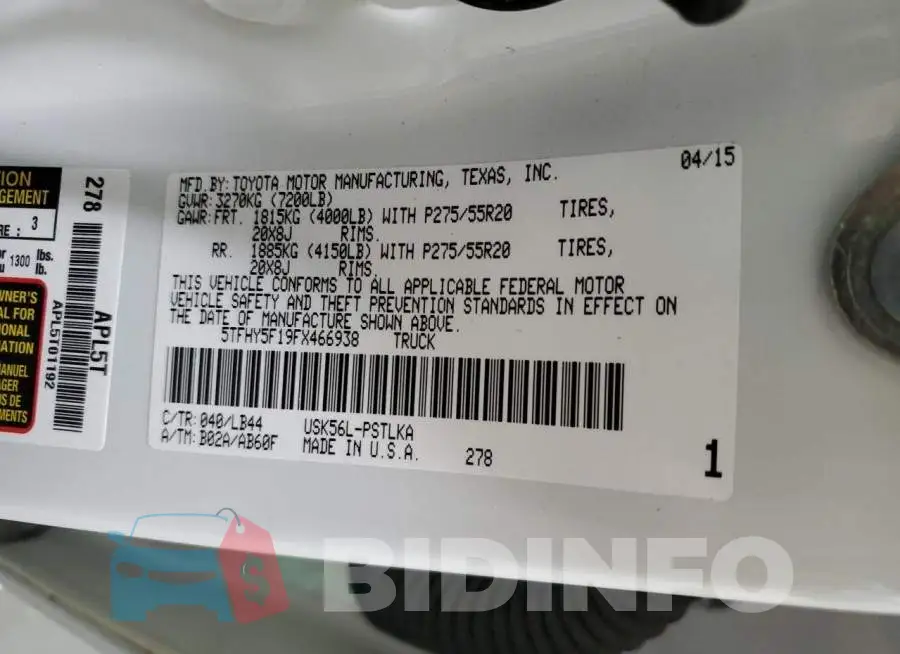 5TFHY5F19FX466938 Photo# 13