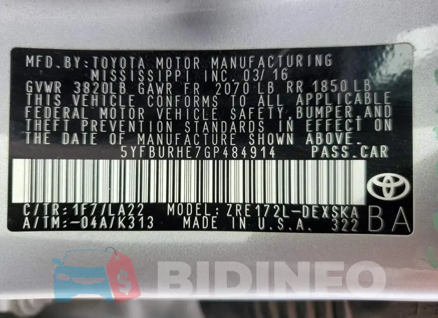 5YFBURHE7GP484914 Photo# 12