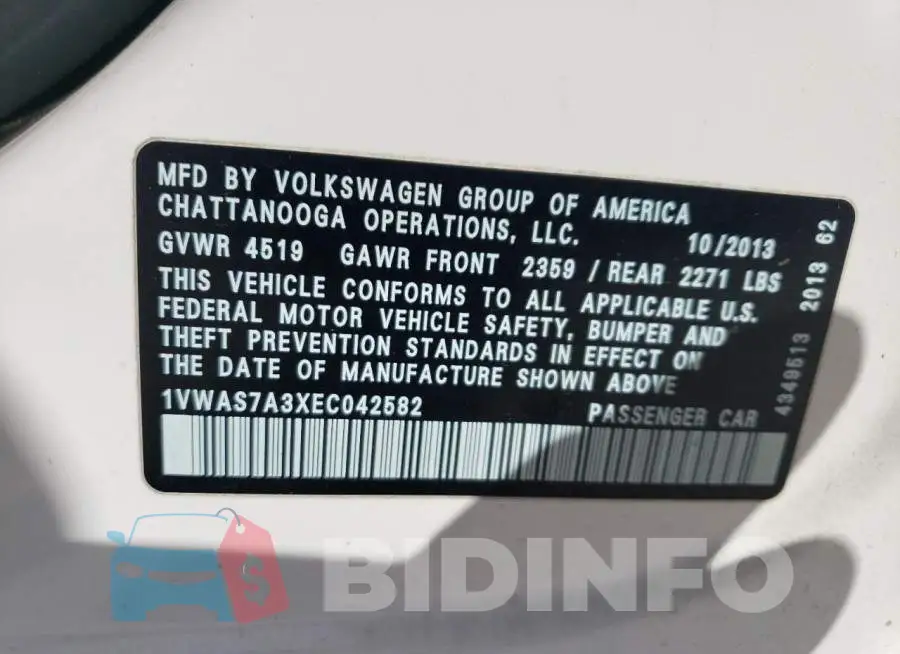1VWAS7A3XEC042582 Photo# 12