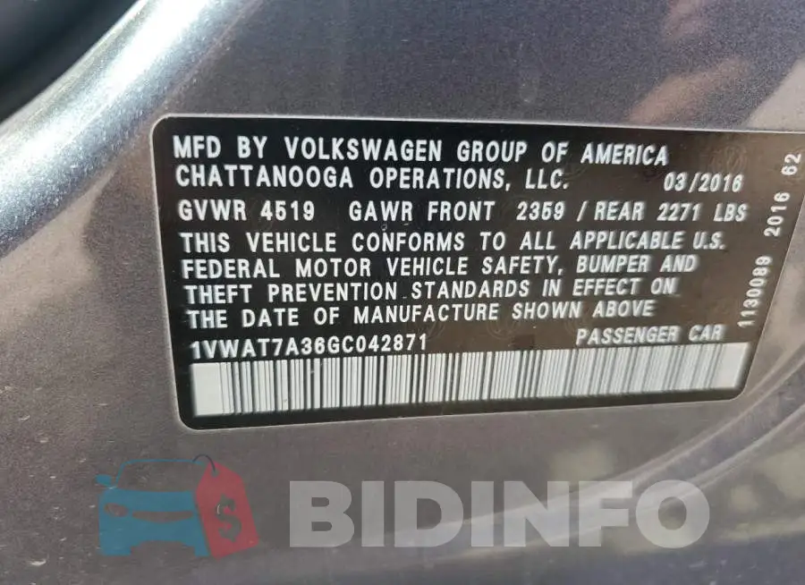 1VWAT7A36GC042871 Photo# 12