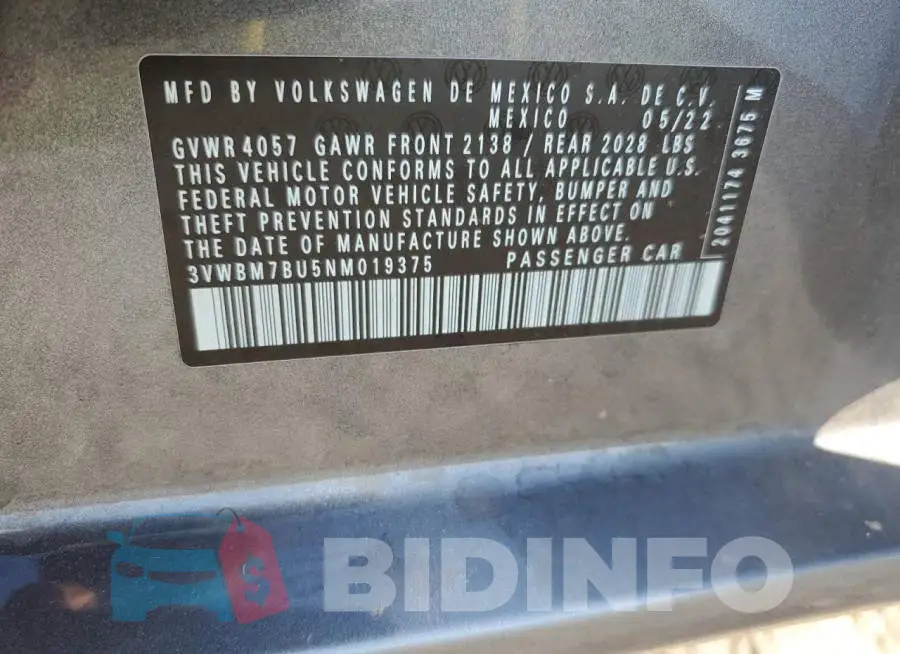 3VWBM7BU5NM019375 Photo# 12