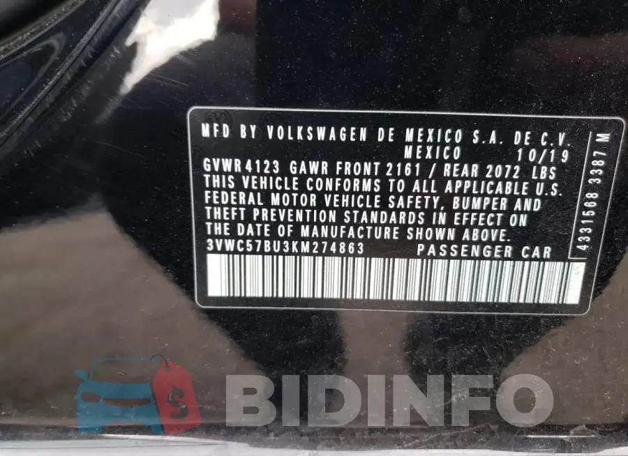 3VWC57BU3KM274863 Photo# 12