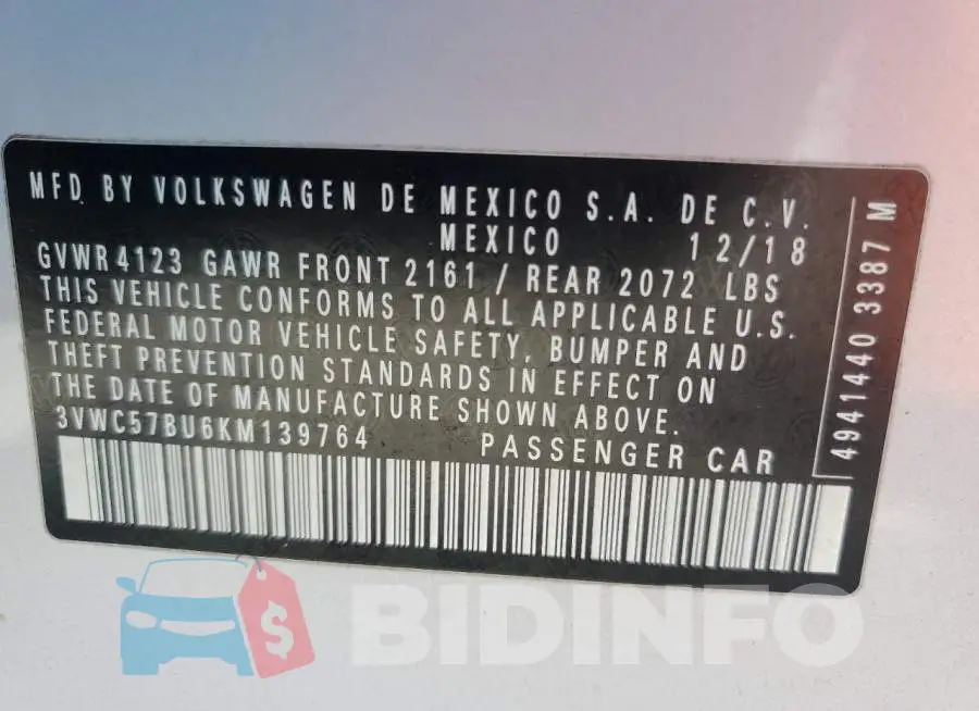 3VWC57BU6KM139764 Photo# 12