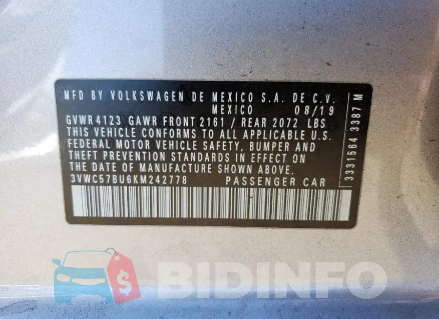 3VWC57BU6KM242778 Photo# 12