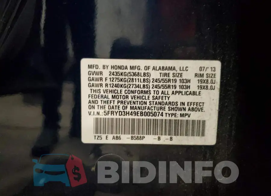5FRYD3H49EB005074 Photo# 13