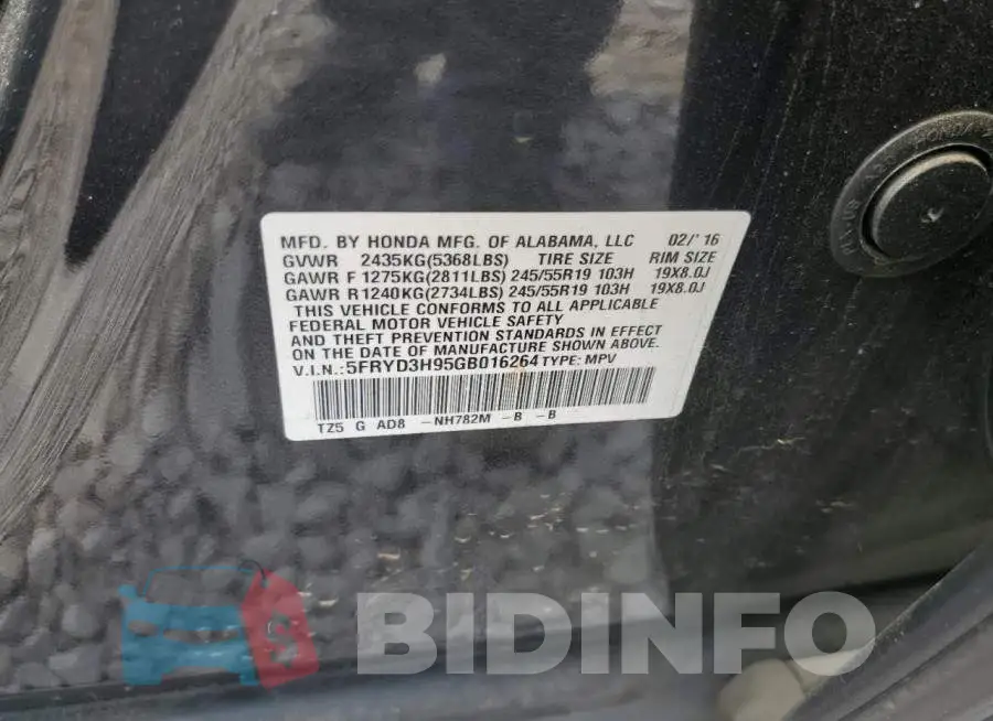 5FRYD3H95GB016264 Photo# 13