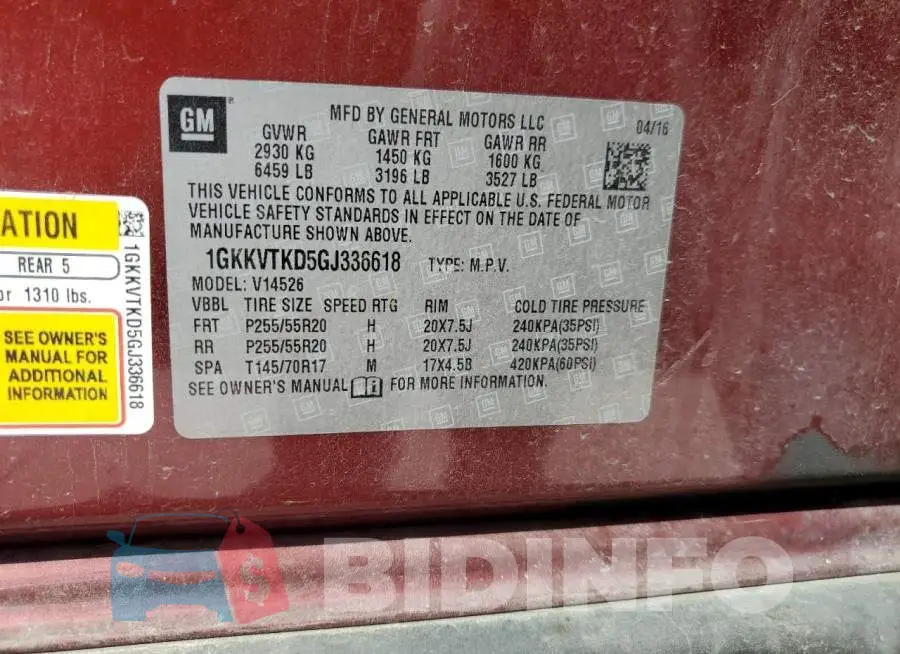 1GKKVTKD5GJ336618 Photo# 12