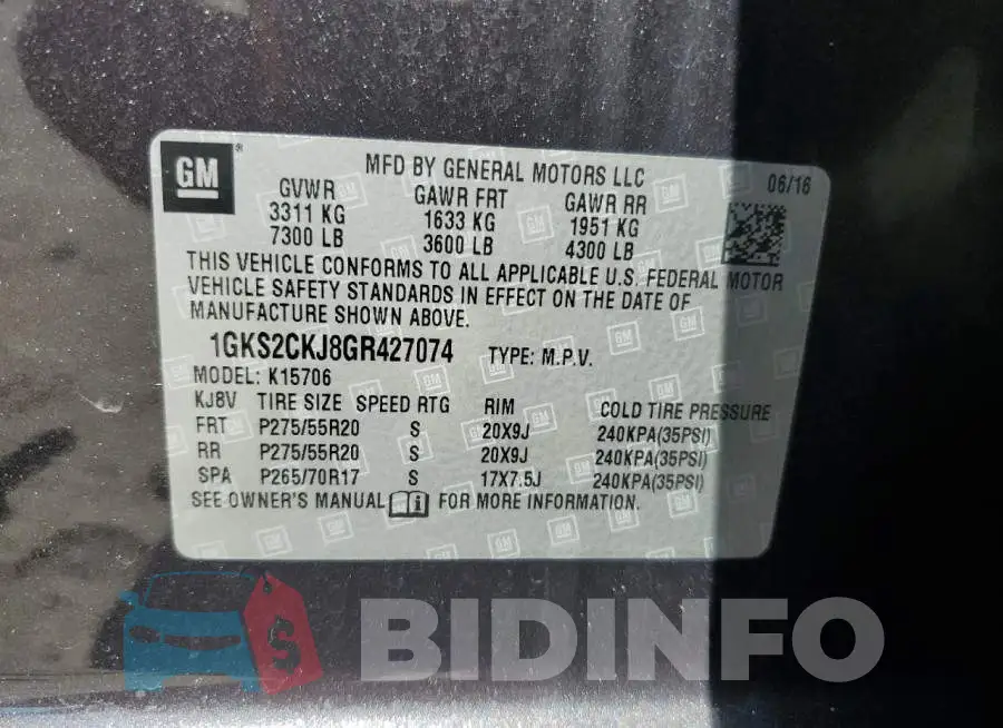 1GKS2CKJ8GR427074 Photo# 13