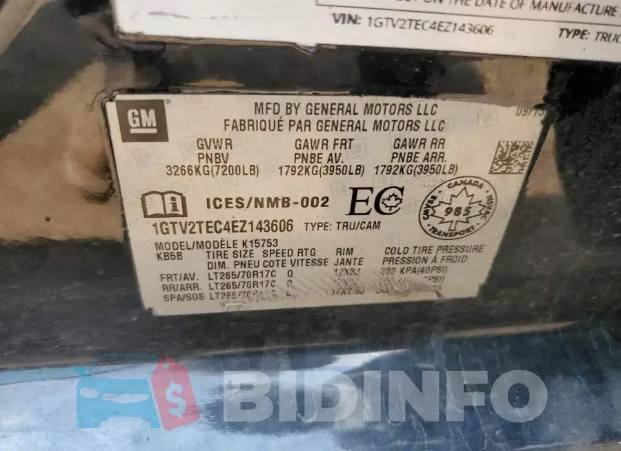 1GTV2TEC4EZ143606 Photo# 12
