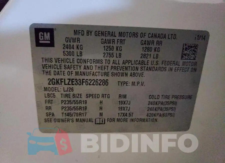 2GKFLZE33F6226286 Photo# 12