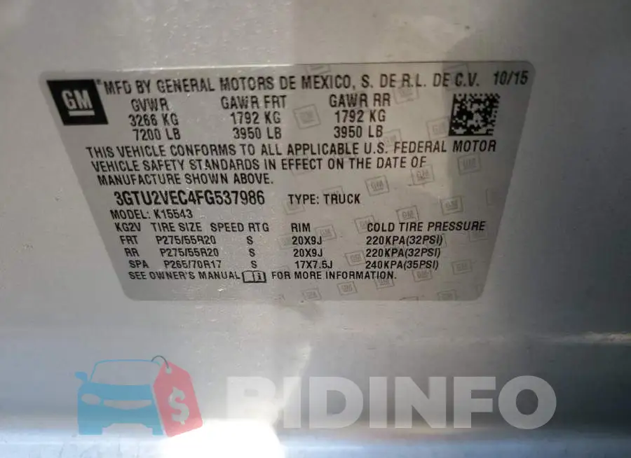 3GTU2VEC4FG537986 Photo# 12