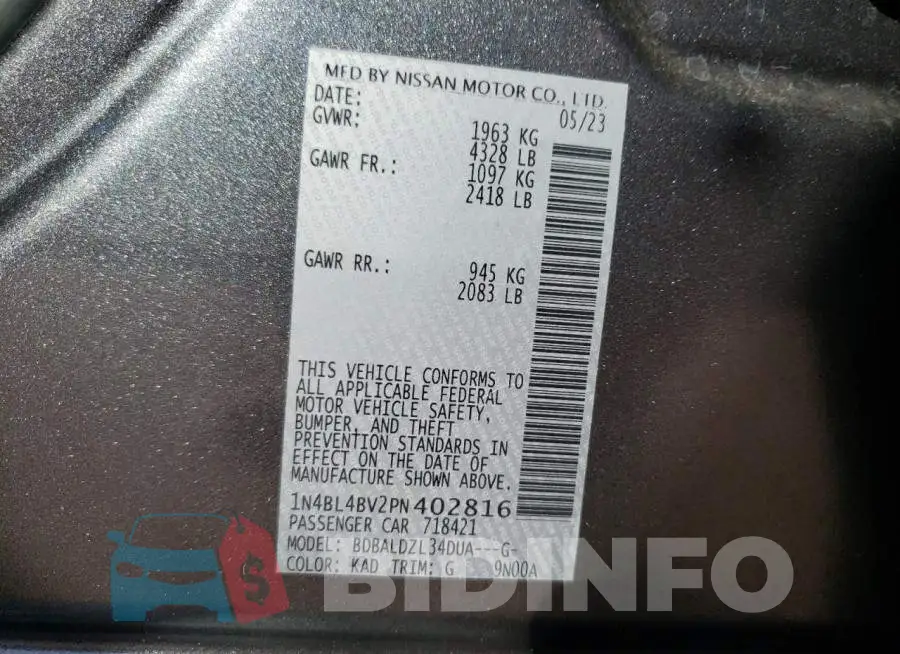 1N4BL4BV2PN402816 Photo# 12