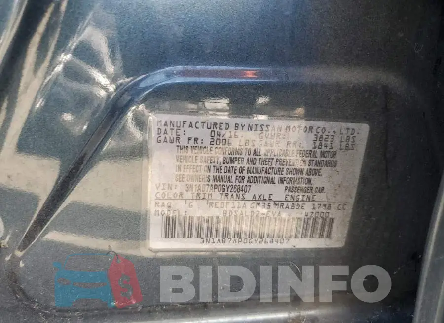 3N1AB7AP0GY268407 Photo# 12