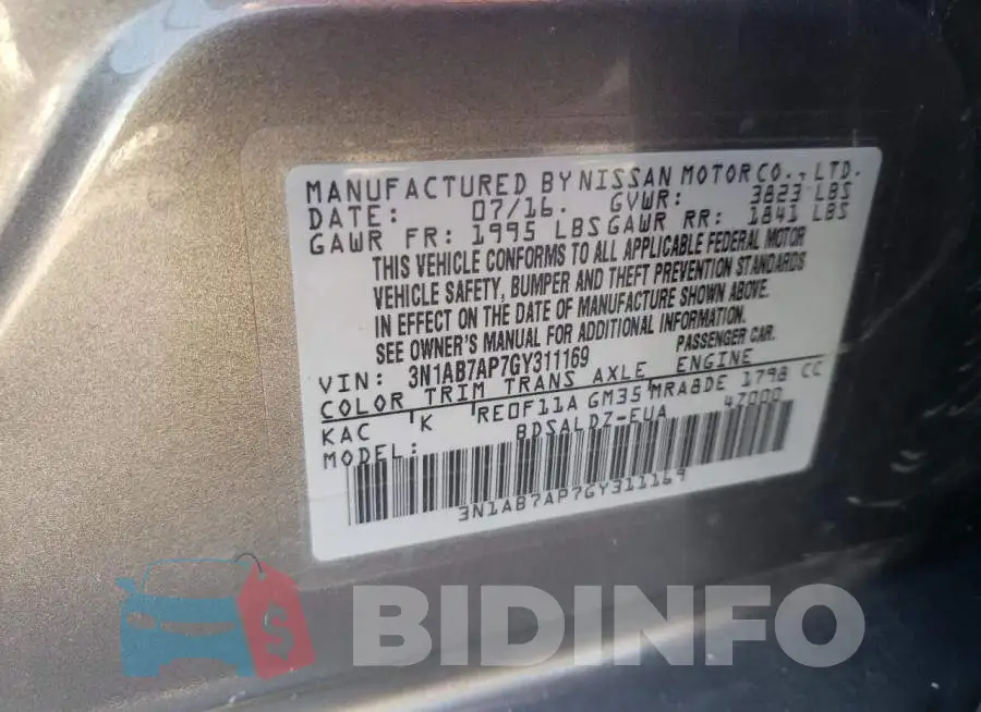 3N1AB7AP7GY311169 Photo# 12