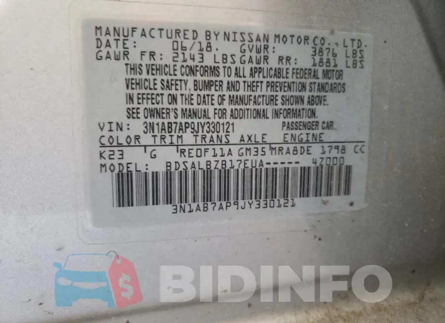 3N1AB7AP9JY330121 Photo# 13