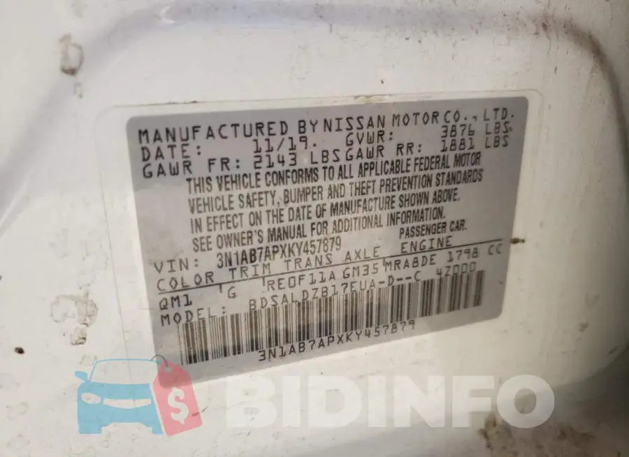 3N1AB7APXKY457879 Photo# 12