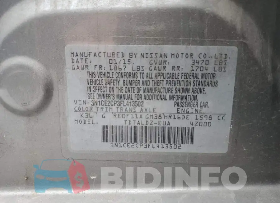 3N1CE2CP3FL413502 Photo# 12
