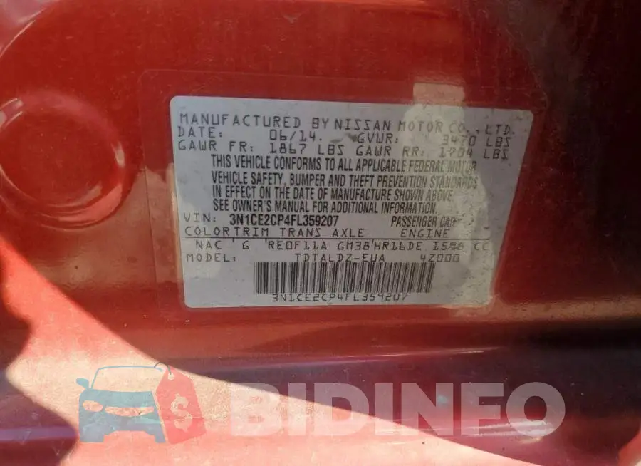 3N1CE2CP4FL359207 Photo# 12