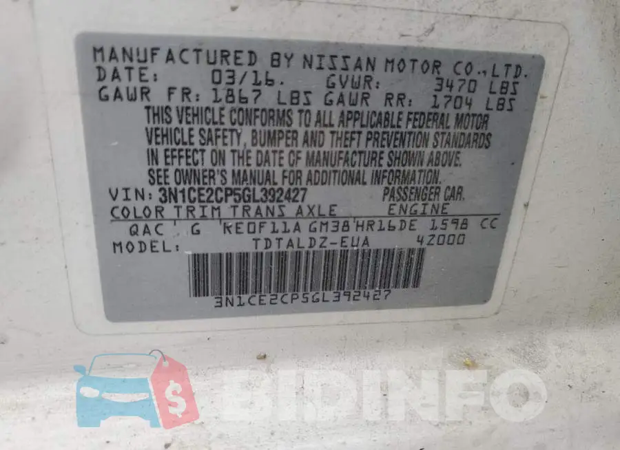 3N1CE2CP5GL392427 Photo# 12