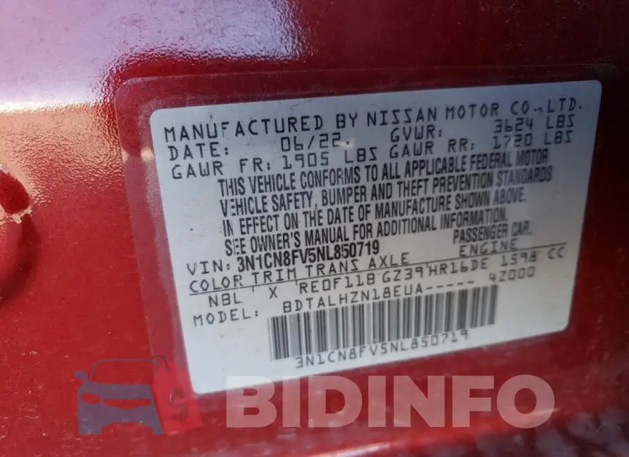 3N1CN8FV5NL850719 Photo# 12