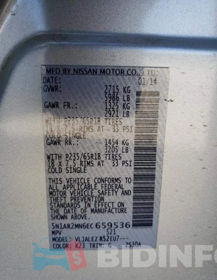 5N1AR2MN6EC659536 Photo# 13