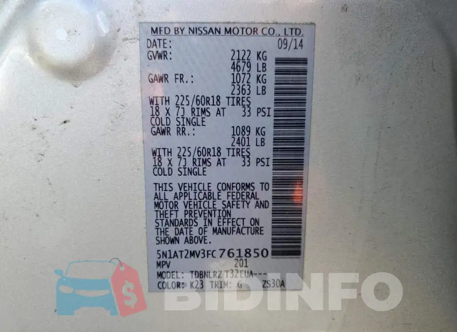 5N1AT2MV3FC761850 Photo# 13