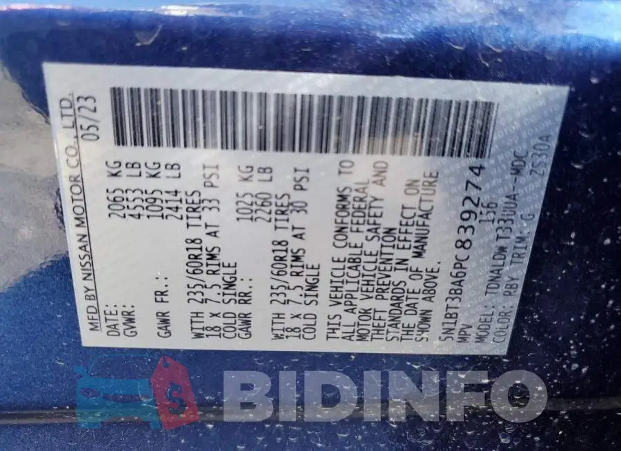 5N1BT3BA6PC839274 Photo# 13