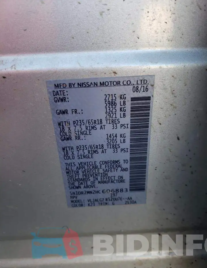 5N1DR2MN2HC606883 Photo# 13