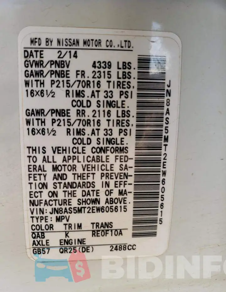 JN8AS5MT2EW605615 Photo# 12