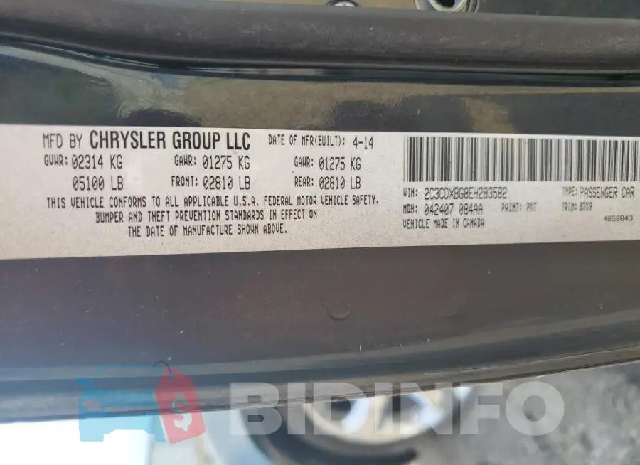 2C3CDXBG8EH283582 Photo# 12