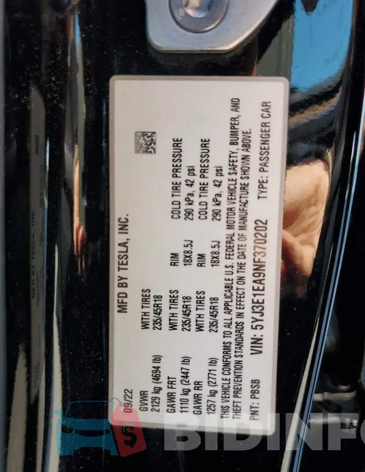 5YJ3E1EA9NF370202 Photo# 12