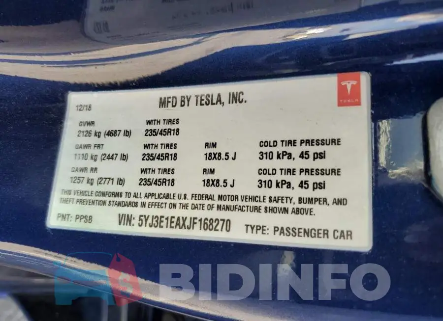 5YJ3E1EAXJF168270 Photo# 13